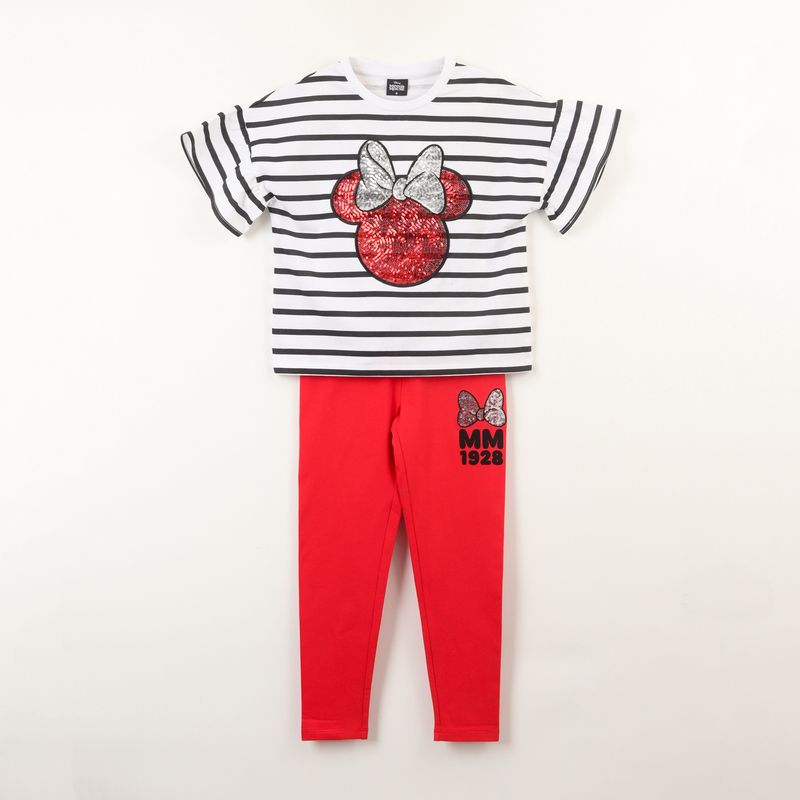 DISNEY - Conjunto Niña Minnie Lentejuelas Moñito Blanco Disney