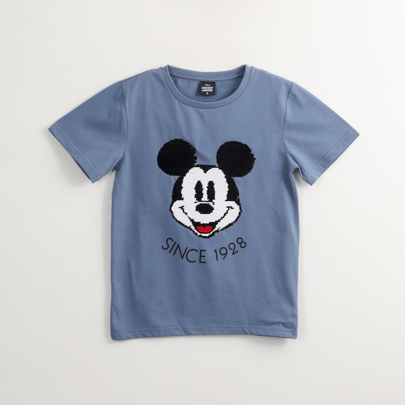 DISNEY - Polera Manga Corta Niño Mickey Lentejuelas 1998 Azul Disney