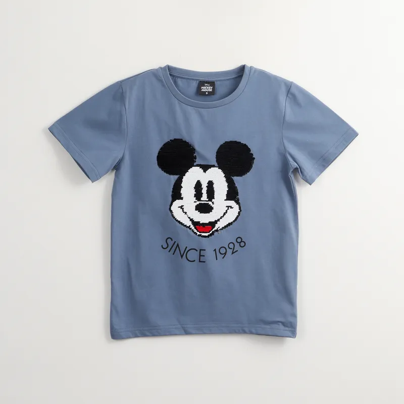 DISNEY - Polera Manga Corta Niño Mickey Lentejuelas 1998 Azul Disney