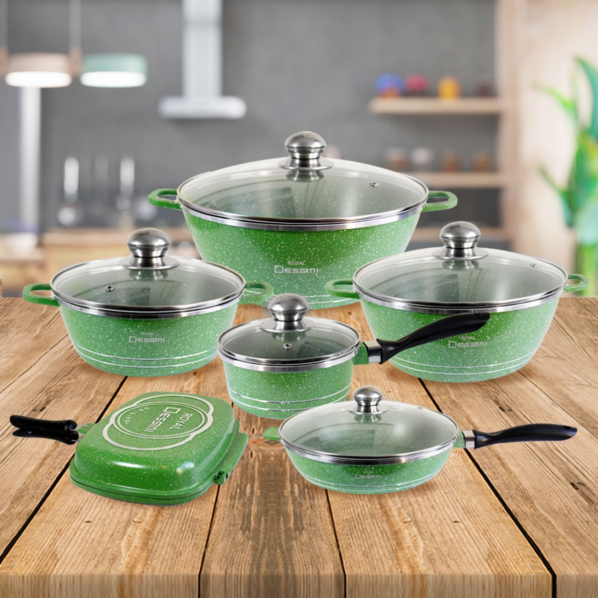 GENERICO - Juego de Ollas Completo Granito 23 piezas Verde