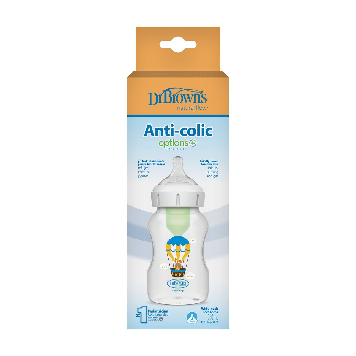 DR BROWN'S - Mamadera Boca Ancha Dr Brown´s 330ml Con Tetina 3m+ Conejo