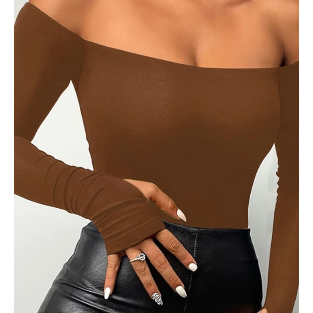 VELVET - Polera  Manga Larga Antonella Mocca Mujer