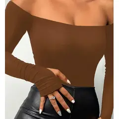 VELVET - Polera Manga Larga Antonella Mocca Mujer