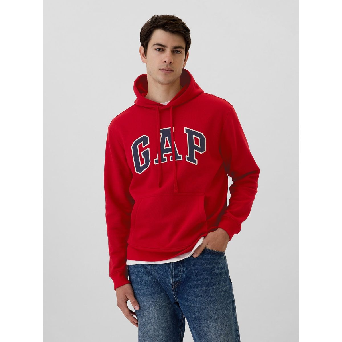 GAP - Polerón Hombre Gap Logo Sin Cierre Gorro Rojo