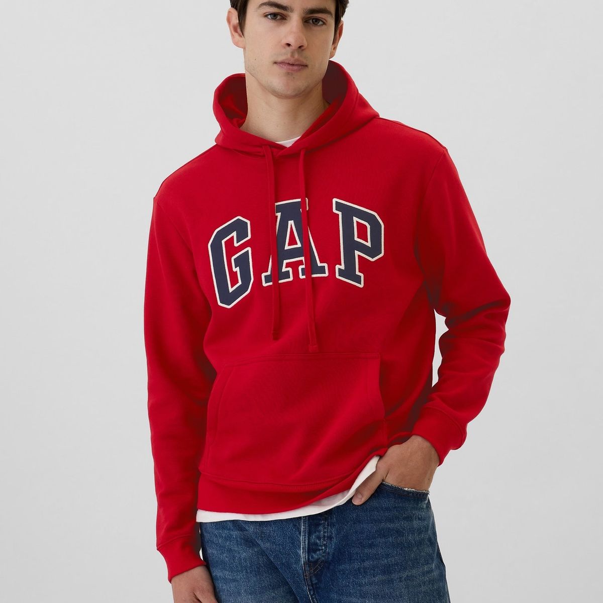 GAP - Polerón Hombre Gap Logo Sin Cierre Gorro Rojo