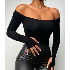VELVET - Polera Manga Larga Antonella Negro Mujer