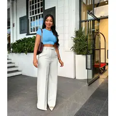 VELVET - Pantalon Amplio Carla Blanco Wide Leg