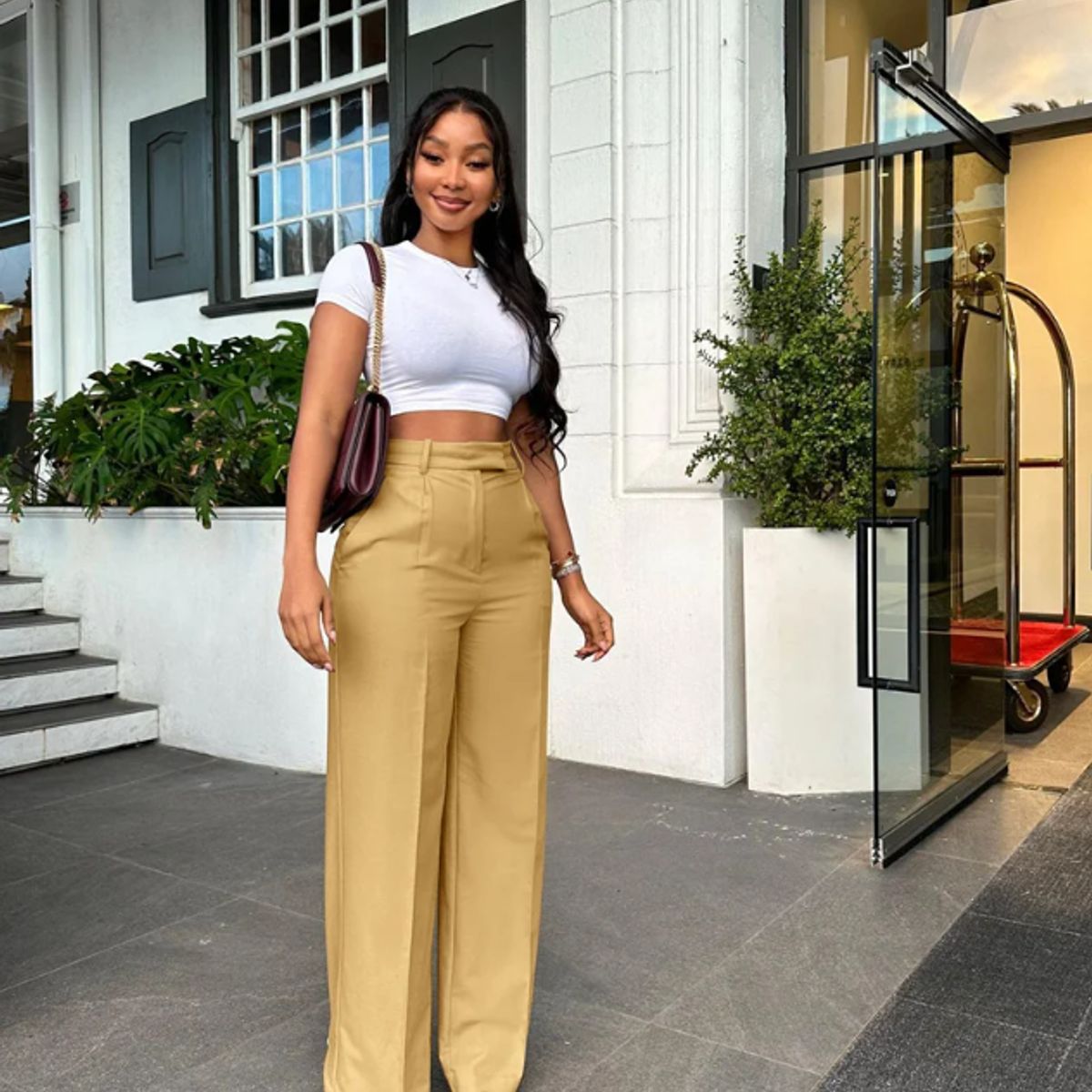 VELVET - Pantalon Amplio Beige Wide Leg