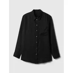 GAP - Blusa Mujer Lino Manga Larga Negro