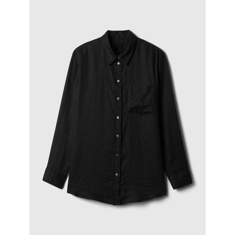 GAP - Blusa Mujer Lino Manga Larga Negro Gap