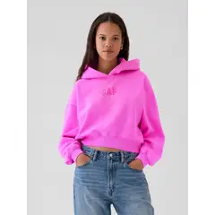 GAP - Polerón Mujer Logo Cropped Sin Cierre Gorro Rosado