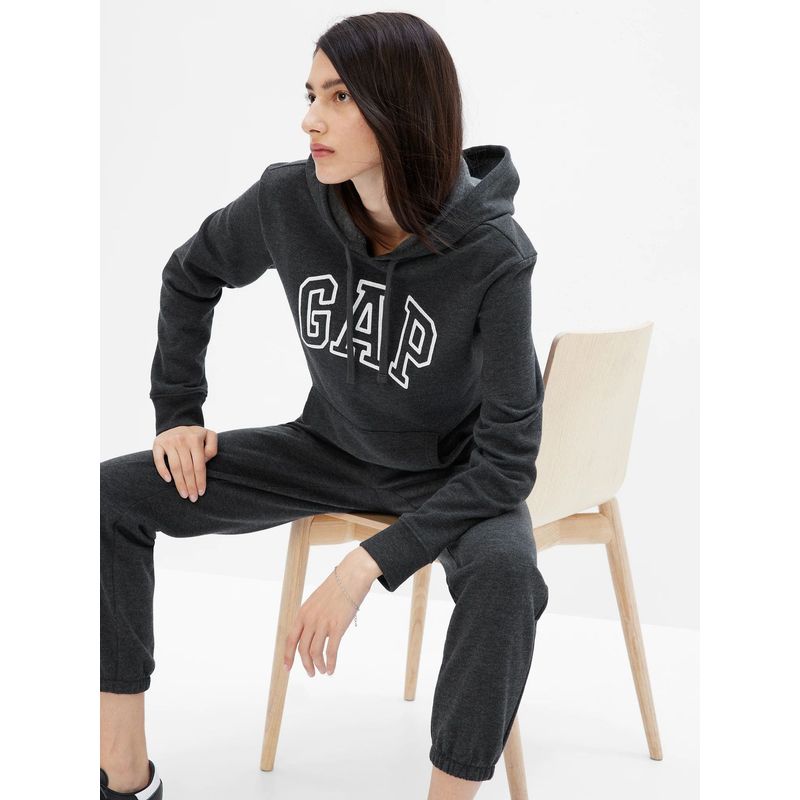 GAP - Polerón Mujer Logo Sin Cierre Gris Gorro Gap
