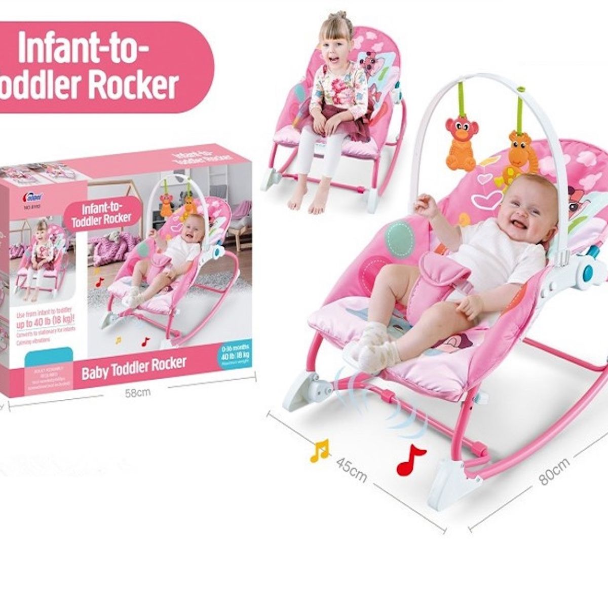 GENERICO - Silla Mecedora 2 En 1 Silla Para Niños Mecedora Con Juguetes