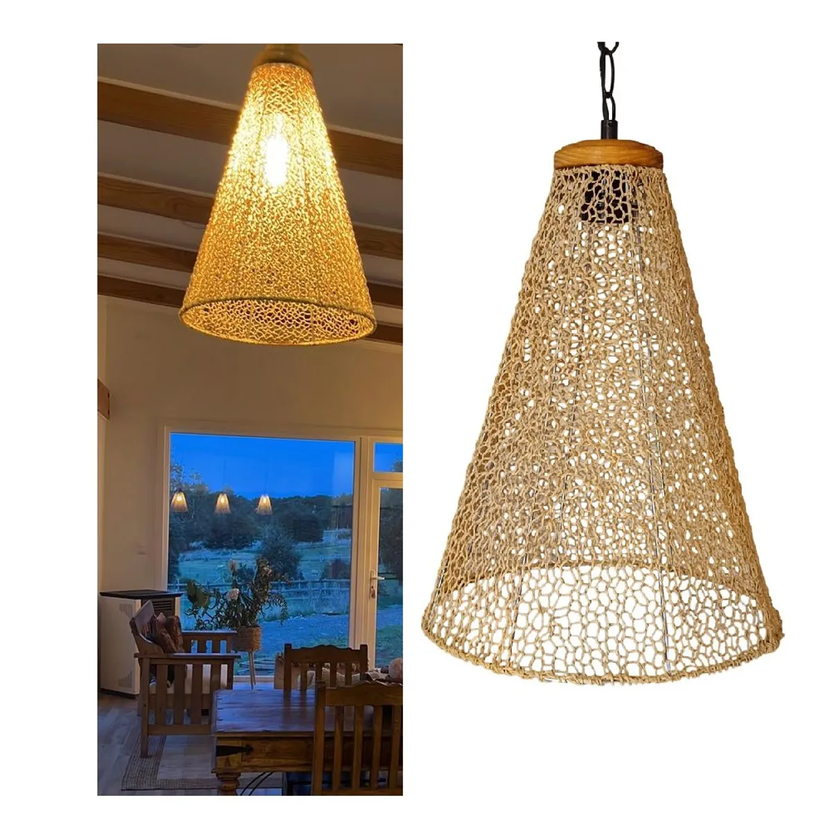 CAROLD STEVENS - Lámpara Colgante Cono Tejida.