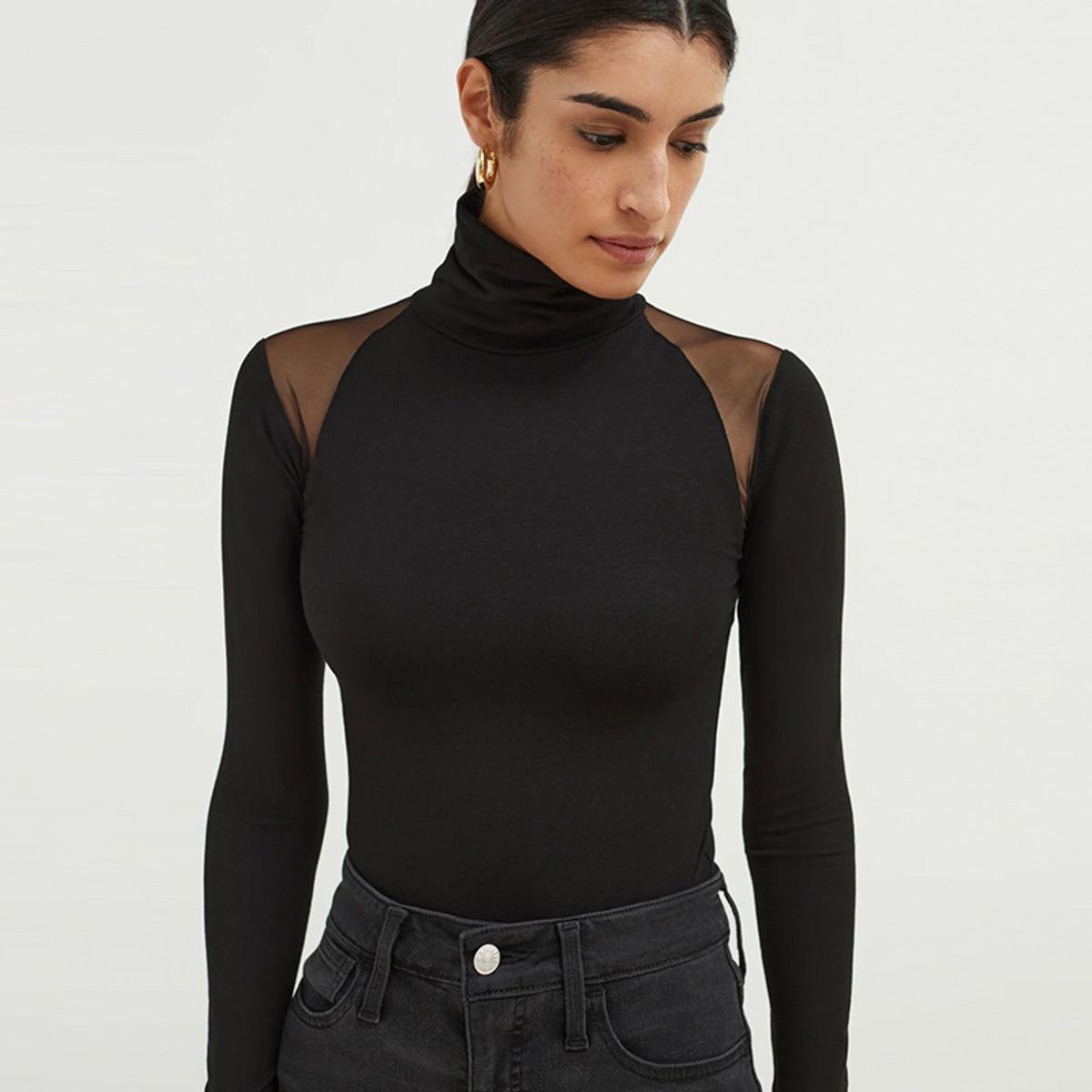 VELVET - Body Manga Larga Fiorentina Negro