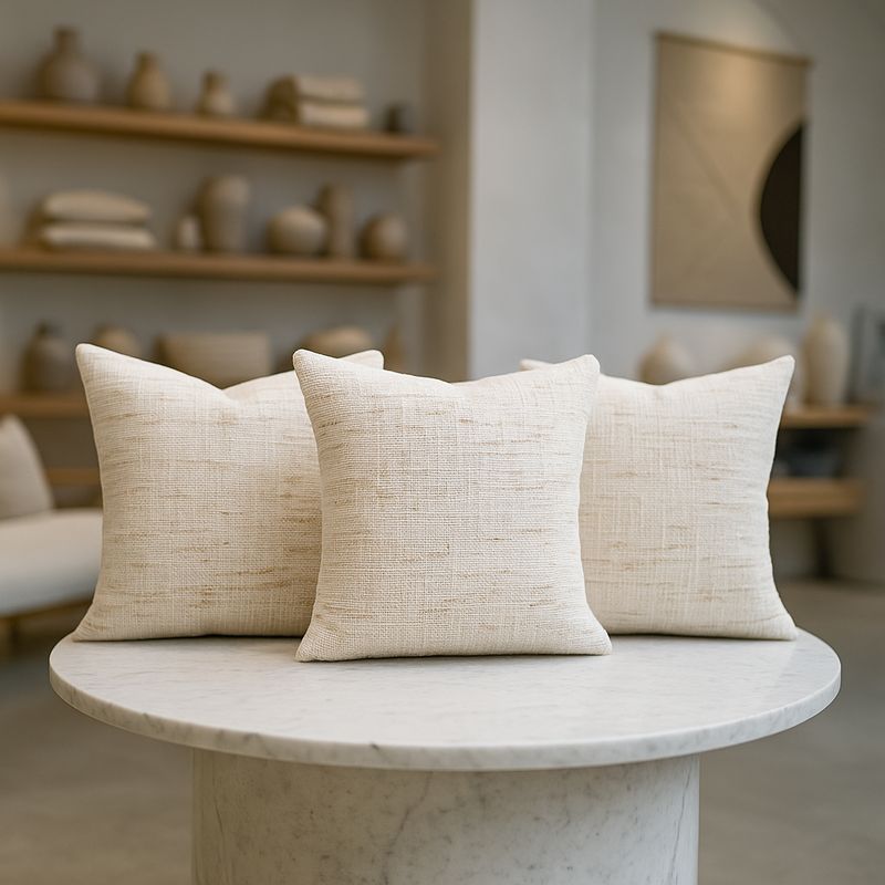 ARMONIA - Pack triple fundas cojín beige vintage 45x45 salón deco 679