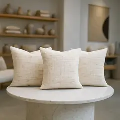 ARMONIA - Pack triple fundas cojín beige vintage 45x45 salón deco 679