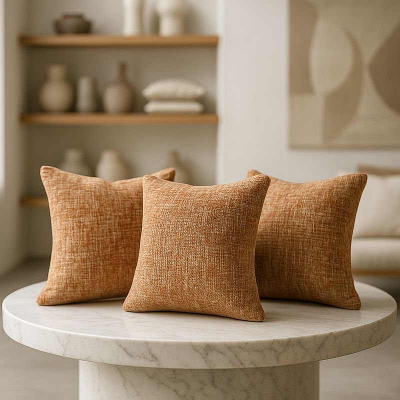 ARMONIA - Pack triple fundas cojín café vintage 45x45 sofá deco 679
