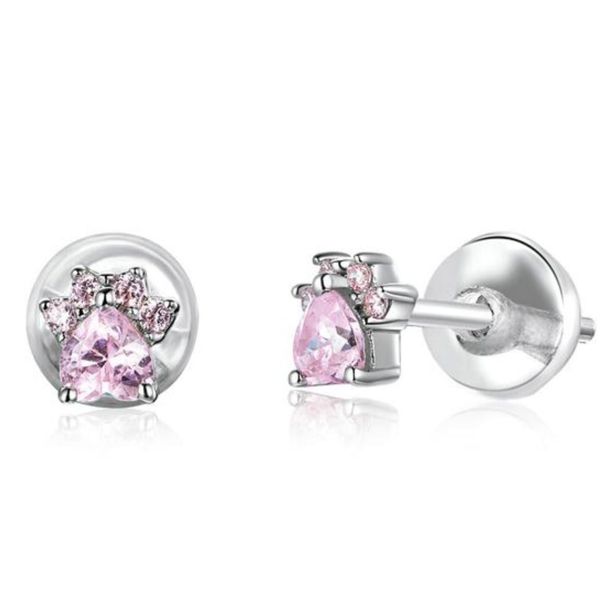 LK LUKSO - Aros de Plata 925 con Circonita Rosa Huella de Gatito Antialérgicos