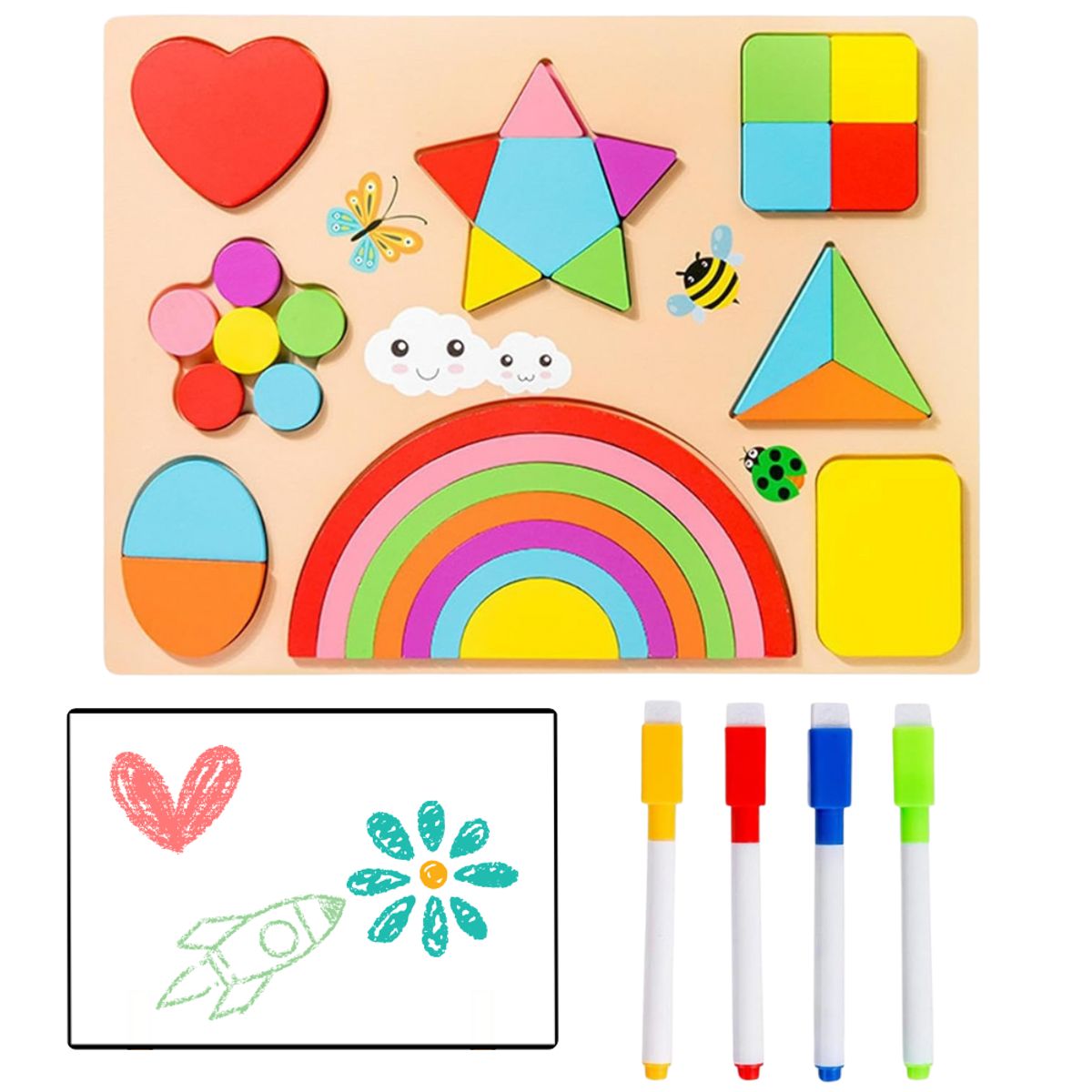 ABC - Tablero Didáctico Montessori 2 en 1 – Formas + Pizarra