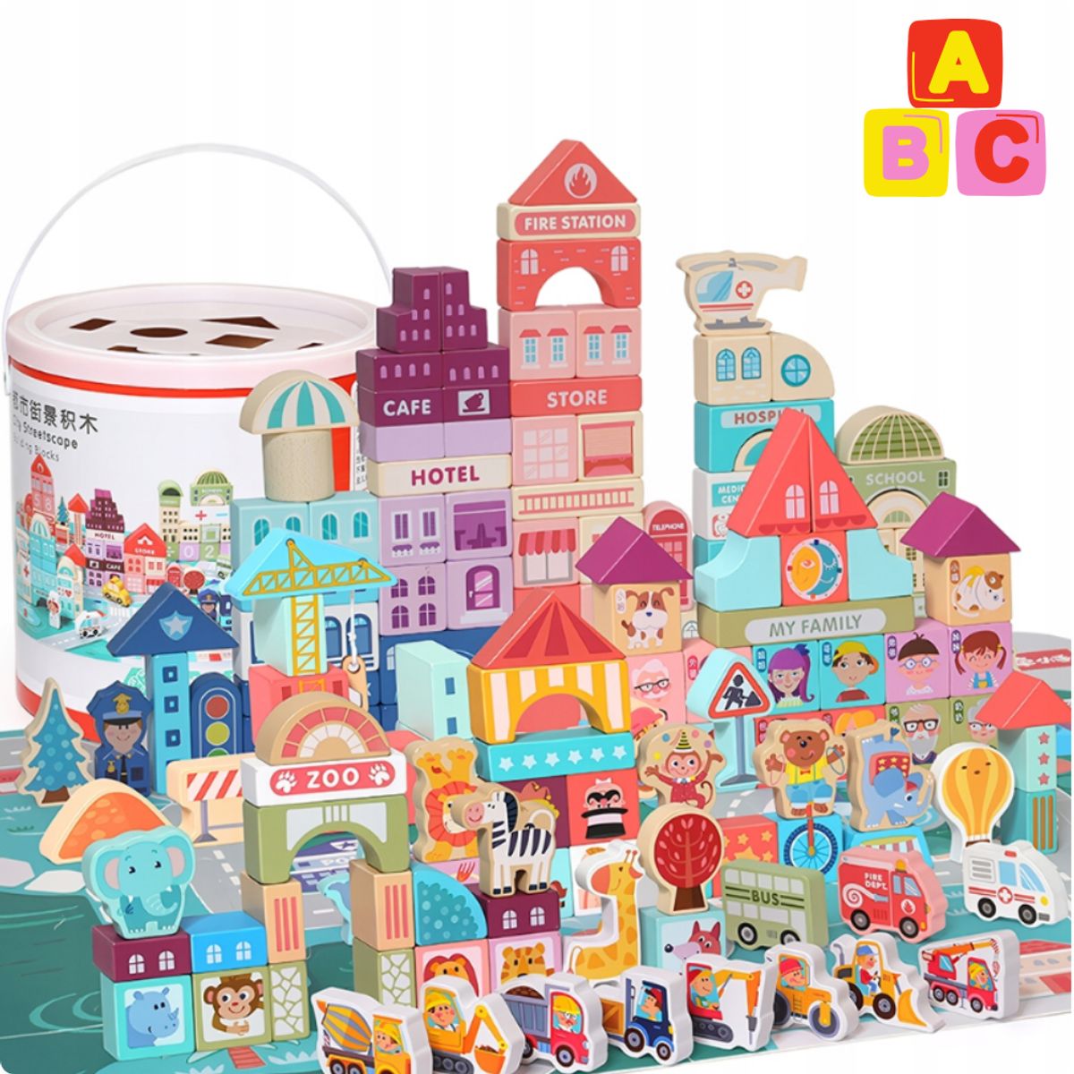 ABC - Ciudad de Bloques de Madera – 100 Piezas