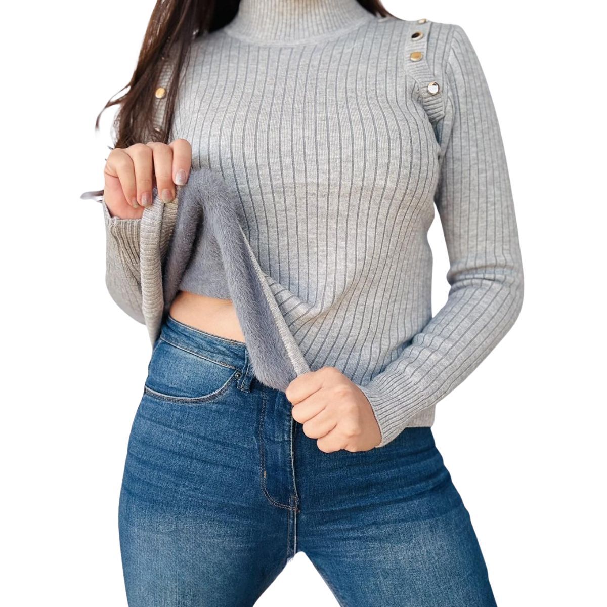 TIOZONEY - Beatle Sweater Forrado Cuello Medio De Mujer Sueter AH
