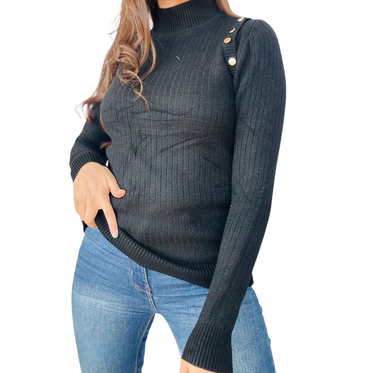 TIOZONEY - Beatle Sweater Forrado Cuello Medio De Mujer Sueter AH