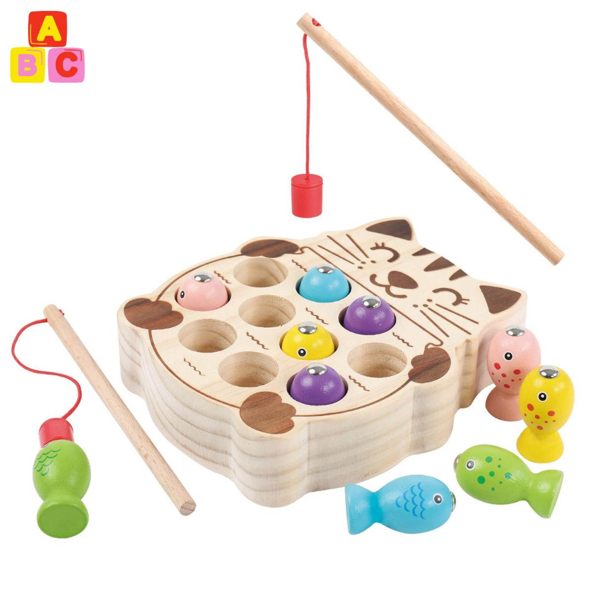 ABC - Juego de Pesca Magnética de Madera Gato Pescador
