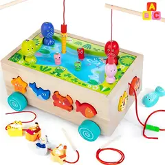 ABC - Juego de Pesca Magnética 2 en 1 con Carrito de Madera