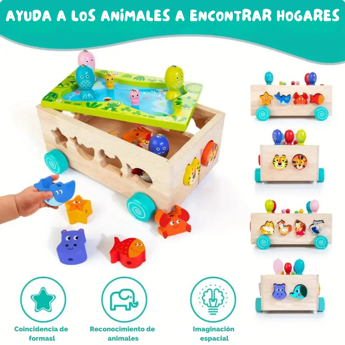 ABC - Juego de Pesca Magnética 2 en 1 con Carrito de Madera