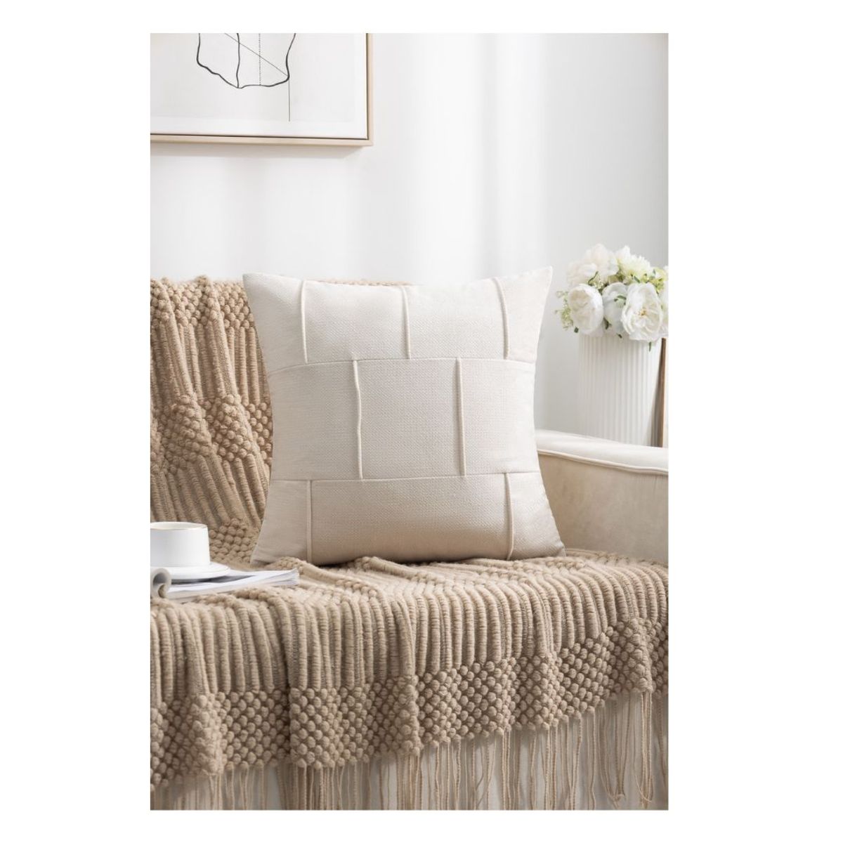 GENERICO - Cojin con Funda Entrelazado 45 x 45 cm - Blanco