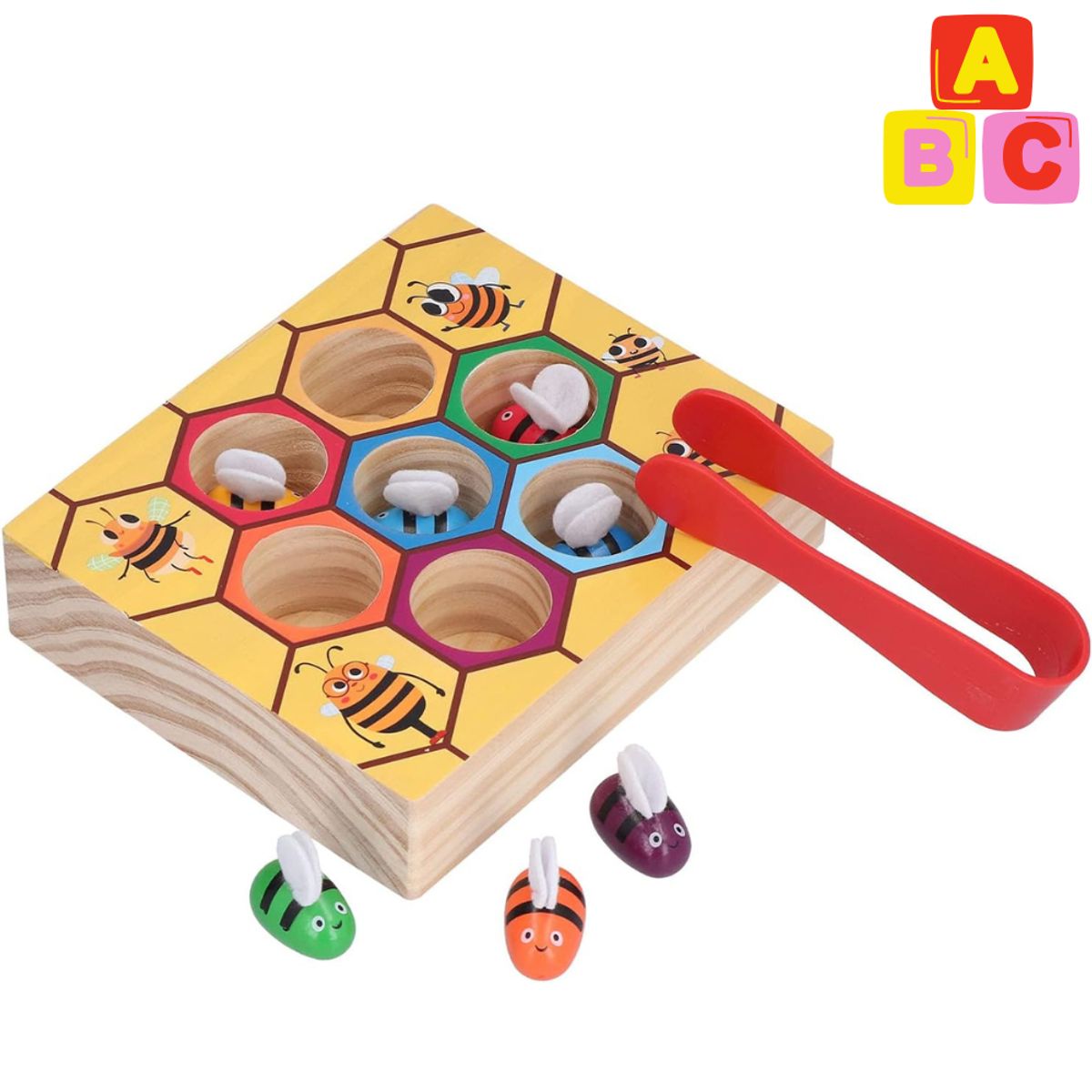 ABC - Juego Educativo de Madera  Abejas y Colmena con Pinza