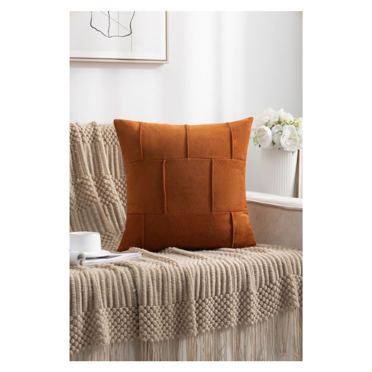 GENERICO - Cojin con Funda Entrelazado Chenille 45 x 45 cm - Terracota