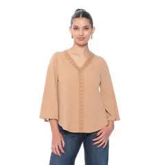 WADOS - BLUSA MANGA 3/4 SOLIDO ESCOTE V CON APLICACION
