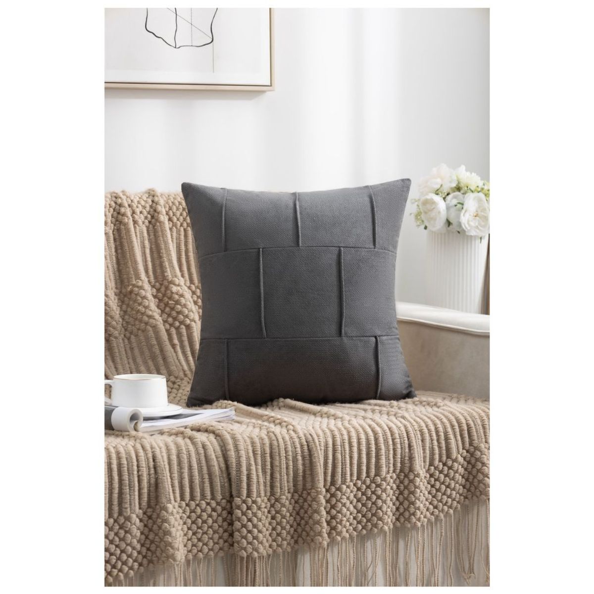 GENERICO - Cojin con Funda Entrelazado Chenille 45 x 45 cm - Gris