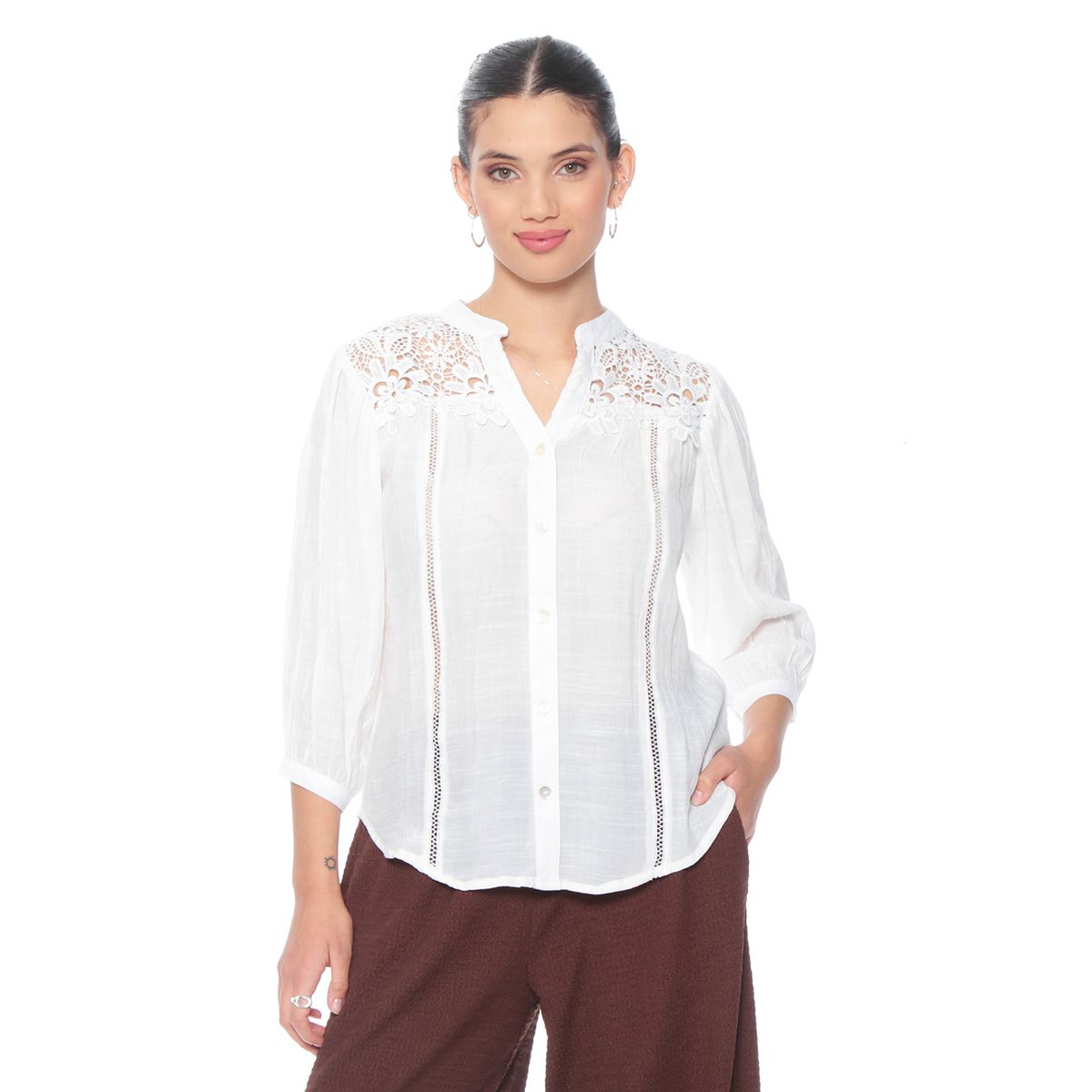 WADOS - BLUSA MANGA LARGA CON BRODERY EN DELANTERO Y ESPALDA ESCOTE V