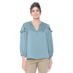 WADOS - BLUSA MANGA LARGA SATINADA CON ALICACION EN ESCOTE Y MANGAS.