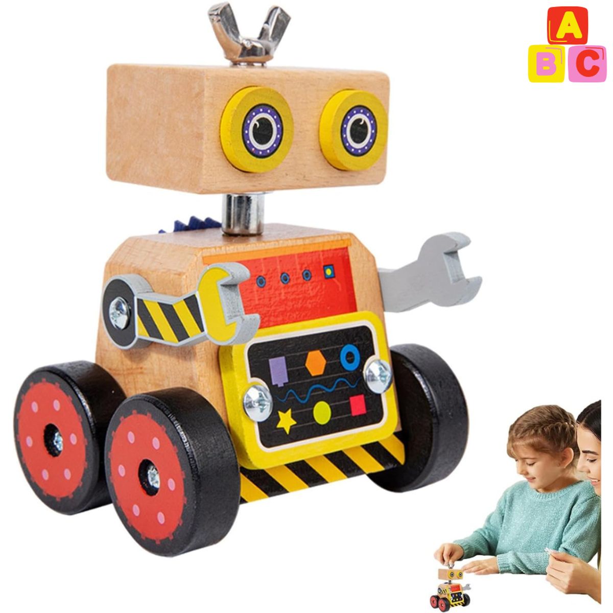ABC - Robot de Madera Montessori con Engranajes Juguete Educativo