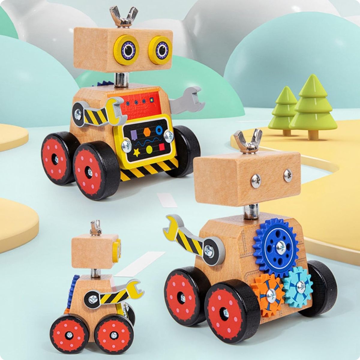 ABC - Robot de Madera Montessori con Engranajes Juguete Educativo