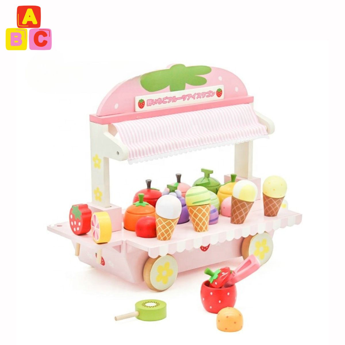 ABC - Carrito de Helados y Frutas de Madera Juego Montessori