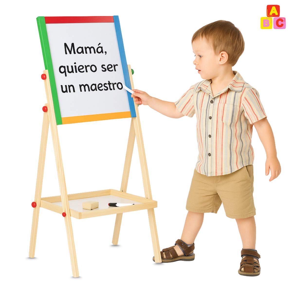 ABC - Pizarra Infantil 2 en 1 – Tiza y Plumón Estructura de Madera