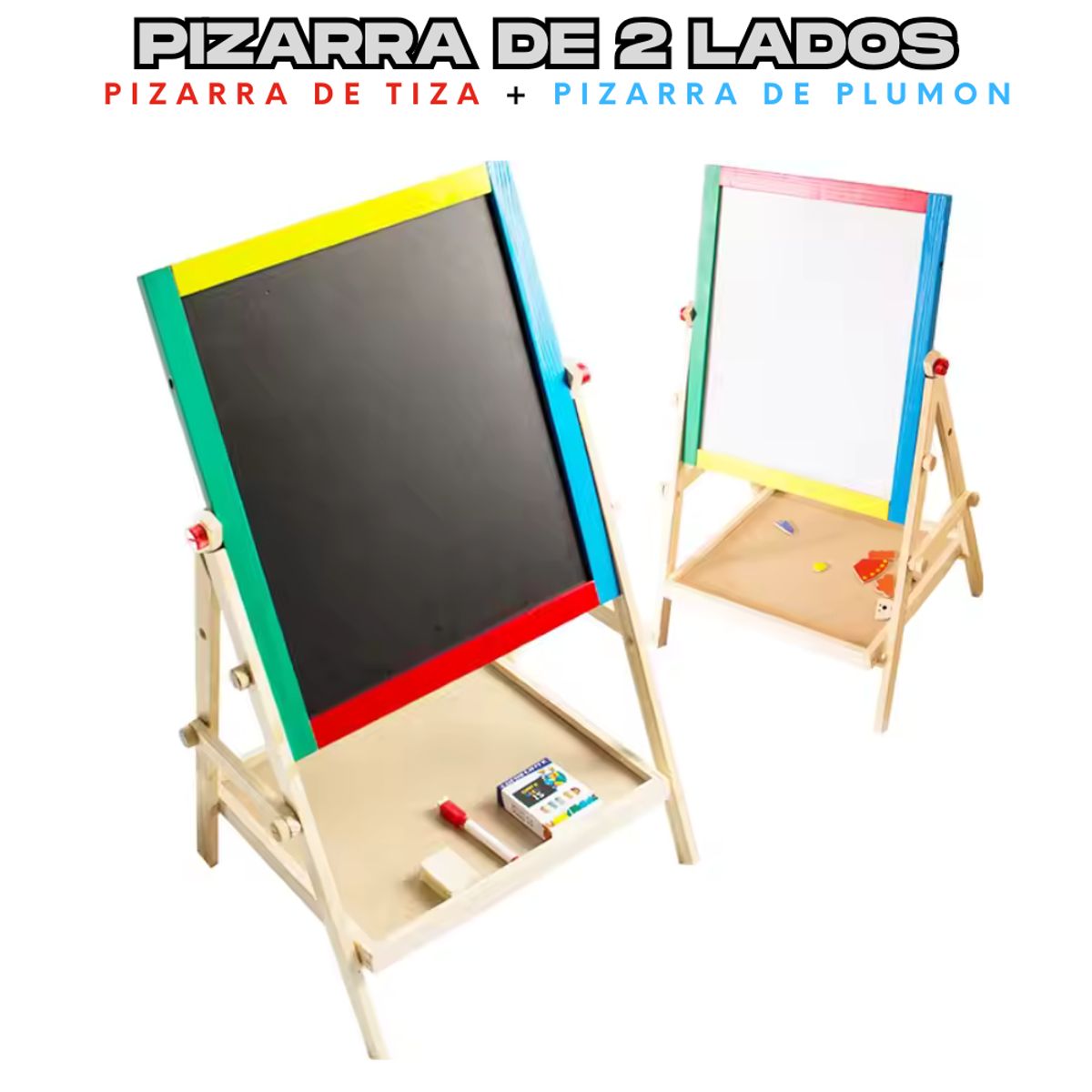 ABC - Pizarra Infantil 2 en 1 – Tiza y Plumón Estructura de Madera