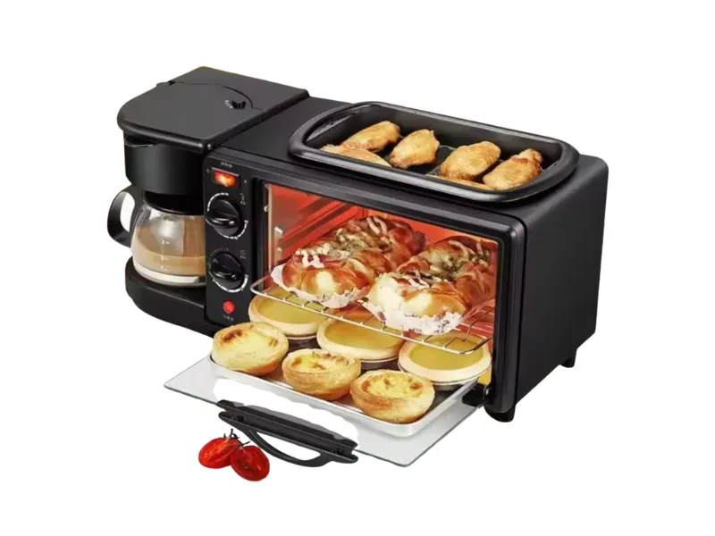 Máquina de Desayuno Multifunción 3 en 1 Horno Eléctrico, Cafetera y Sartén