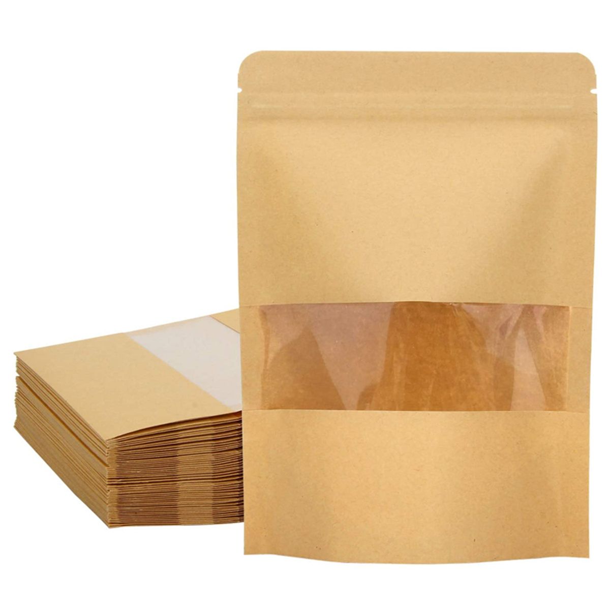 GENERICO - 150 Bolsas papel Kraft 9x14x3 cm con ventana cierre hermético
