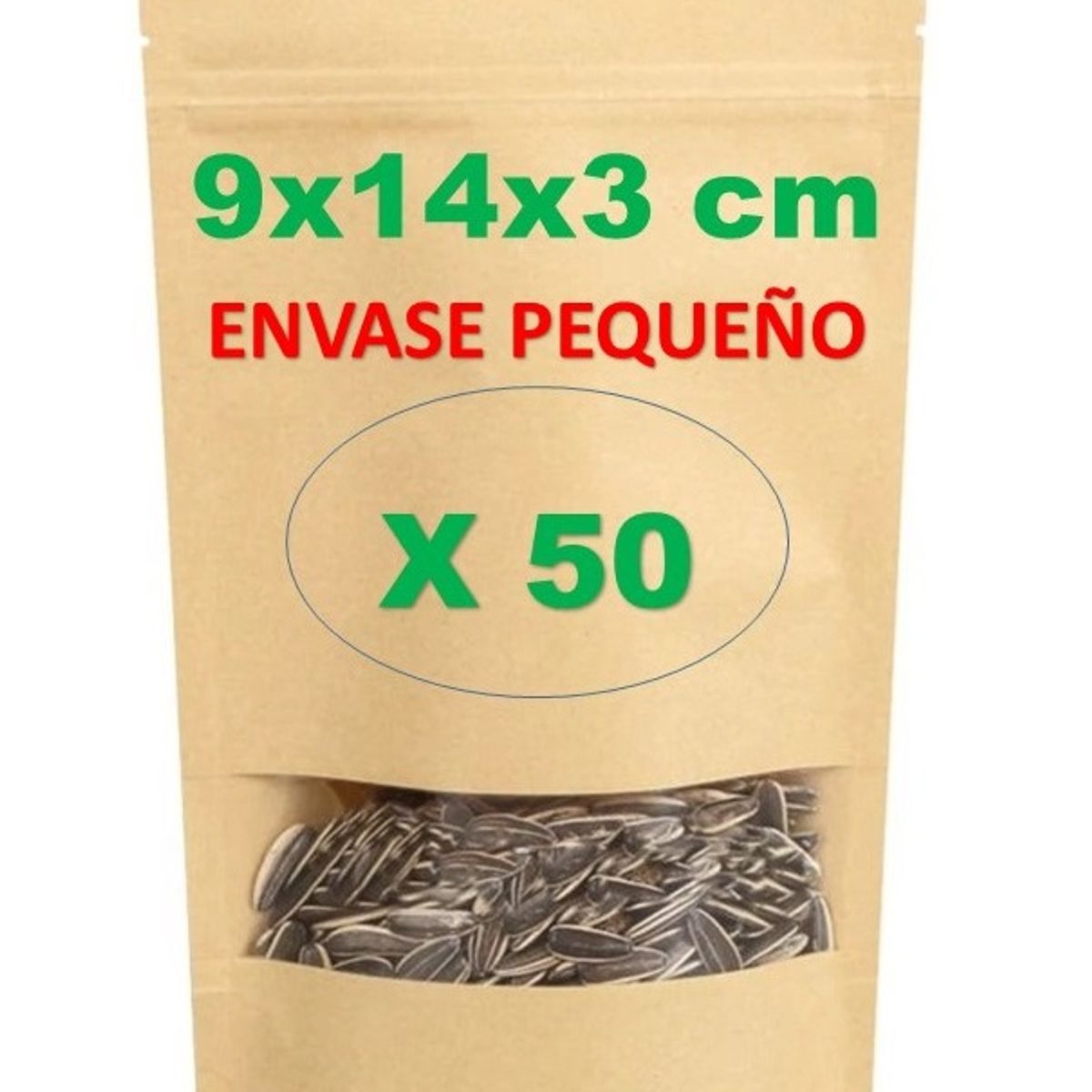 GENERICO - 150 Bolsas papel Kraft 9x14x3 cm con ventana cierre hermético