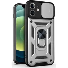 GENERICO - Carcasa Reforzada Con Cubre Cámara Para iPhone 12 Plateado