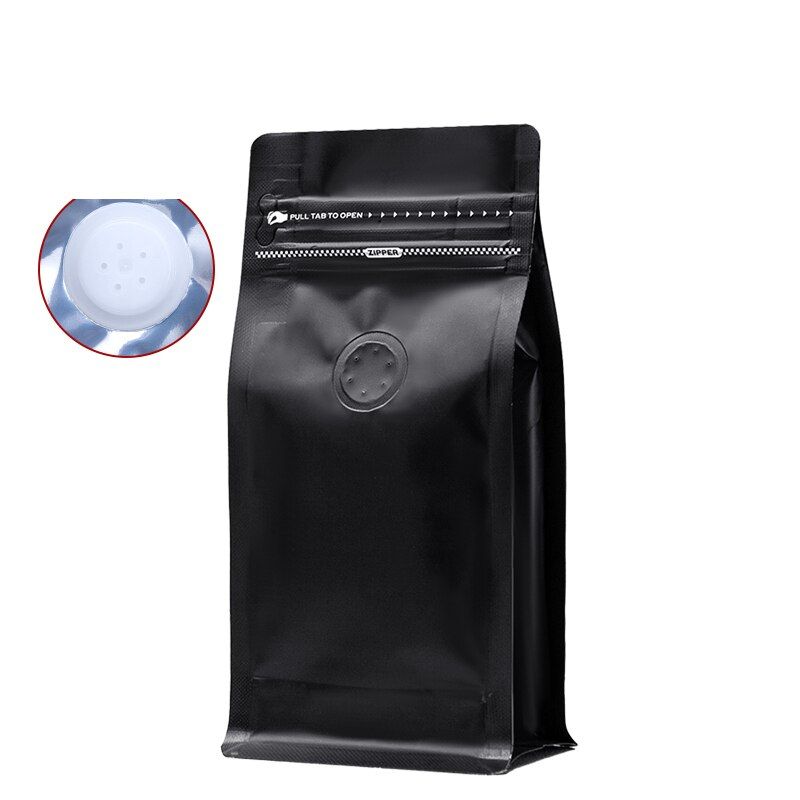 GENERICO - 50 Bolsas Para Café Con Válvula 13x20x7 Cm Negro para 250 grs.