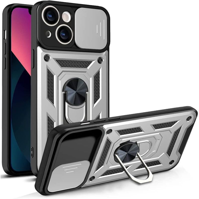 GENERICO - Carcasa Reforzada Con Cubre Cámara Para iPhone 14 Plateado