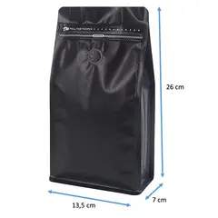 GENERICO - 50 Bolsas Para Café Con Válvula 13x26x7 Cm Negro para 500 grs.
