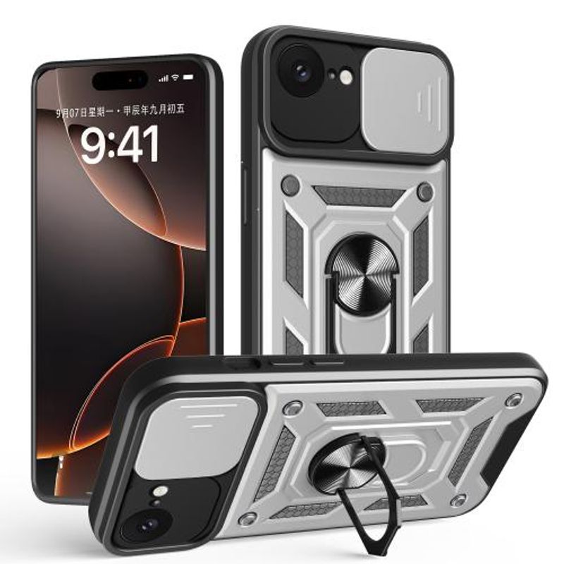 GENERICO - Carcasa Reforzada Con Cubre Cámara Para iPhone 16E Plateado